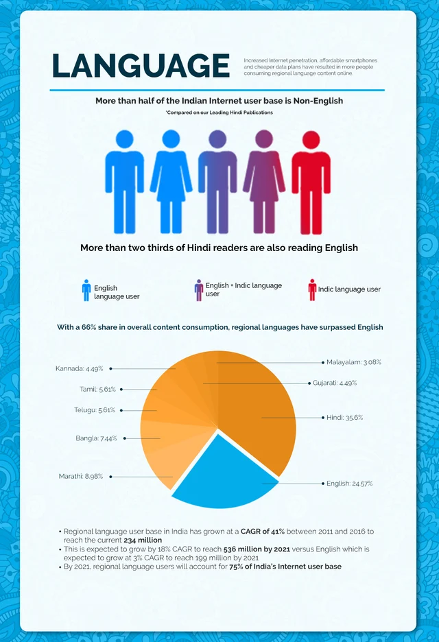 The different language percentages in India