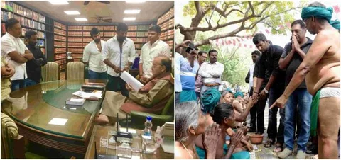 ರೈತರ ಜತೆ ಸಮಾಲೋಚನೆ ನಡೆಸಿ ವಿತ್ತ ಸಚಿವ ಅರುಣ್ ಜೇಟ್ಲಿಗೆ ಮನವಿ ಪತ್ರ ನೀಡಿದ ನಟ ಪ್ರಕಾಶ್ ರೈ ಮತ್ತು ವಿಶಾಲ್ ಇದ್ದ ನಿಯೋಗ