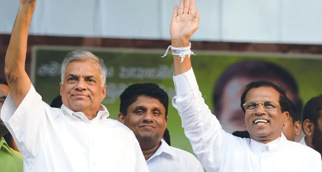 ವಜಾಗೊಂಡ ಪ್ರಧಾನಿ ರಾಣಿಲ್ ವಿಕ್ರಮಸಿಂಘೆ ಮತ್ತು ಅಧ್ಯಕ್ಷ ಮೈತ್ರಿಪಾಲ ಸಿರಿಸೇನಾ