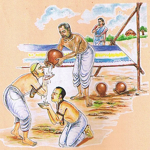 Maraigyna Sambandar accepts an offering from a ‘lower caste’ weaver. His disciple takes what is left of the offering.