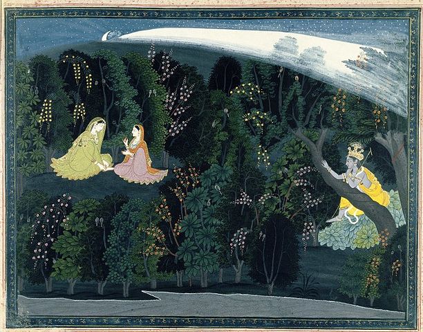 Krishan gazing lovingly at Radha--Lumbagraon Gita Govinda series (Brooklyn Museum/Wikimedia Commons) 