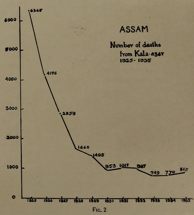 Figure 6. The miracle of urea stibamine, hand-drawn by Brahmachari himself. (From ‘Gleanings From My Researches’, by Upendranath Brahmachari, Calcutta University Press, 1940)
