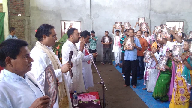Goswami (second from right) at a Shishu Sanskar Shibir in Majuli