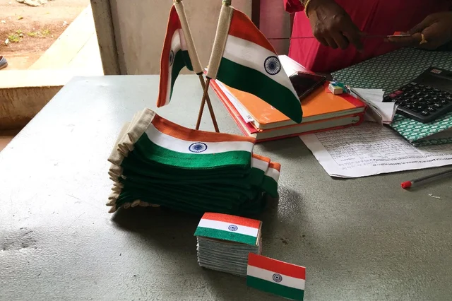 Flags of different sizes are produced here. 