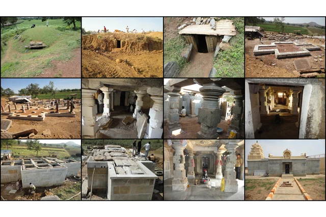 Different phases of restoration of the Sri Kalleshwara Temple of Kabbura in Haveri District.