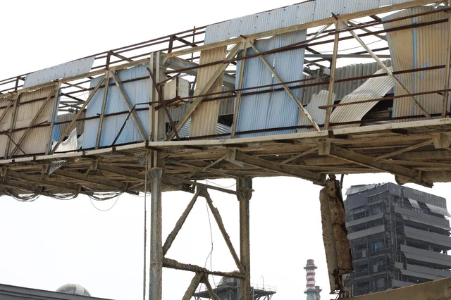 A damaged conveyor belt in Sterlite Copper plant’s premises. 