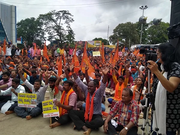 Cow protectors protest efforts to smuggle cattle in Dakshina Kannada district. 