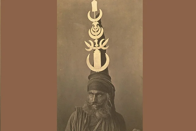 A Nihang in the 1860s with a characteristically elaborate turban (Source: Wikimedia Commons)