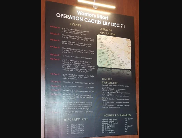 Warrior’s Effort - Operation Cactus Lily December 1971 displayed in 26 Squadron Museum at Pathankot.