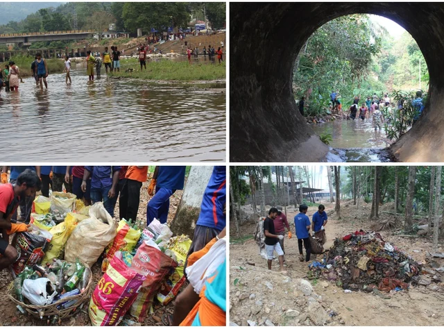 The Kumaradhara river of the Kukke Subrahmanya temple, the richest temple of Karnataka, being cleaned up by volunteers of Yuva Brigade. 