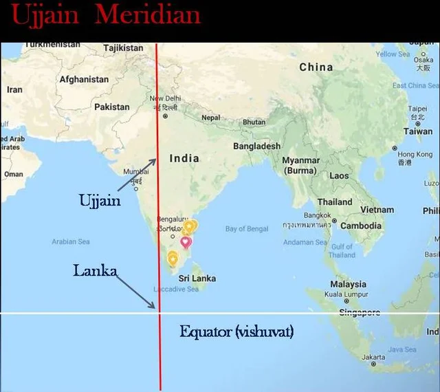 The Ujjain meridian that was used as the Prime Meridian. 