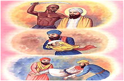 Painting depicting Guru Tegh Bahadur’s serenity even when facing brutal death; Bhai Jaita and Lakhi Shah Vanjara retrieving Guru Tegh Bahadur’s remains for a proper cremation. Image courtesy: http://pilgrimage-sikhism.blogspot.com/2010/09/guru-tegh-bahadur-jis-sacrifice-to.html 