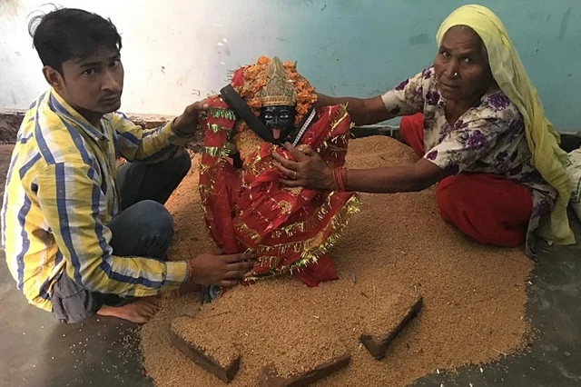 Dalit family with the Kali idol in Incholi