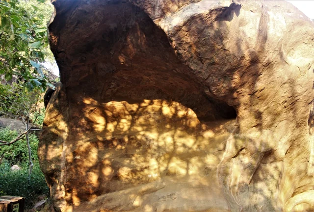 The morning sun creates its own painting on an empty rock canvas at Bhimbetka