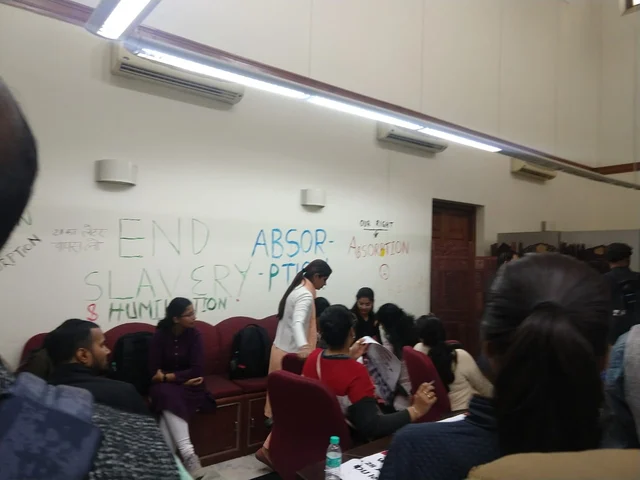 Walls plastered inside DU VC’s office hall