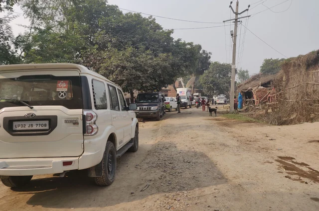 OB vans and vehicles of news channels outside the victim’s house on 7 December