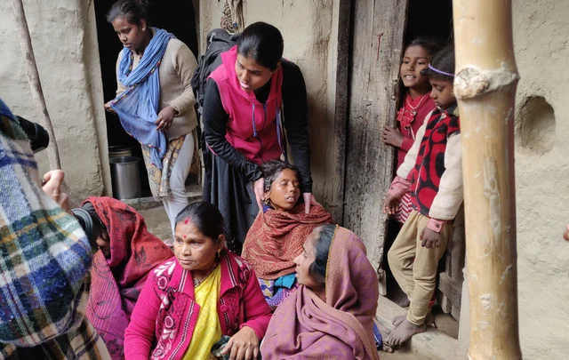 Inside the house, a relative who fainted on the morning of 7 December
