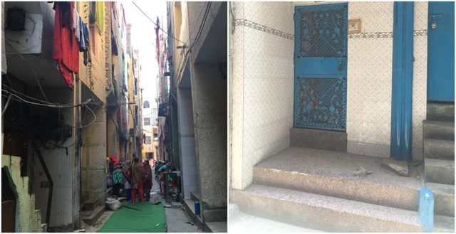 (Left) The Khyala C block colony where triple murder happened. (Right) Mohammad Azad’s locked house. Pictures clicked in January and May 2019 respectively