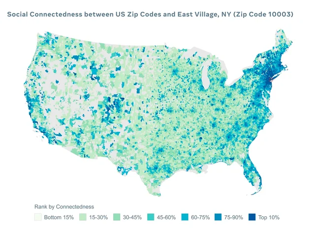 Facebook’s social connectedness index is prepared against a single pincode (marked in red). 