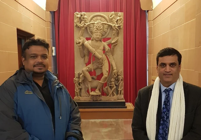 Vijay Kumar of India Pride Project and Rahul Nagare in front of the Natesa in London in feb 2020