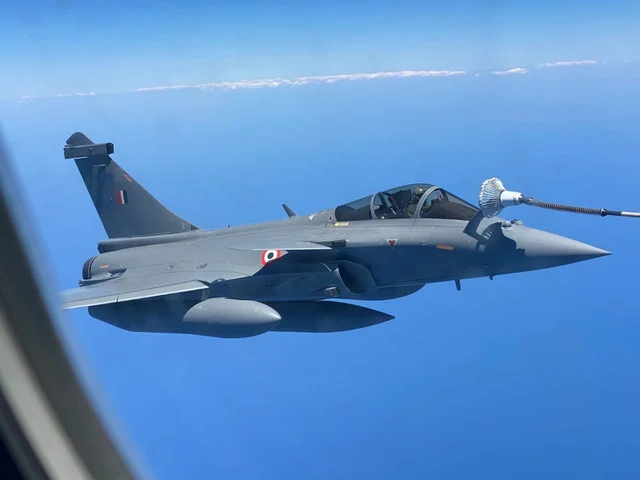 An IAF Rafale during in flight refueling on its way to India. (IAF/Twitter)