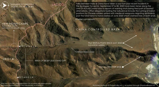 Satellite images showing Indian camps at Rechin La. (@detresfa_/Twitter) 