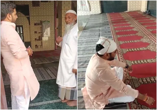 Stills from video of Manupal Bansal reciting Hanuman Chalisa inside a mosque on 3 November
