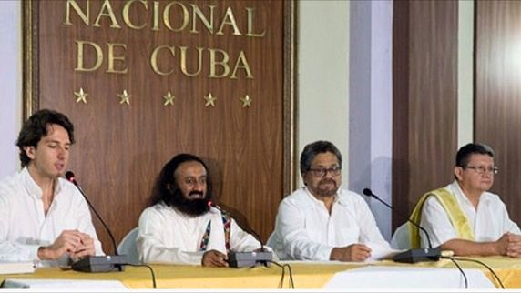 Sri Sri Ravi Shankar with FARC leaders: Photo credit: Art of Living 