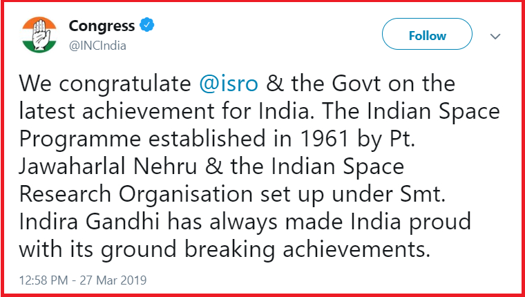 The now deleted tweet by Congress party