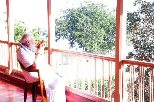 PM Modi in a moment of contemplation during his stay at the Math. 