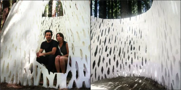 A melding 3D-printed pavilion