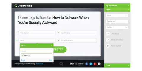 The host easily sets up a registration form for participants, which streamlines the attendee process.