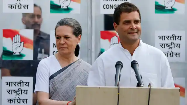 Sonia Gandhi with her son and Congress Vice President Rahul Gandhi. 