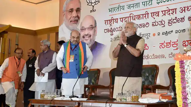 Narendra Modi with BJP chief Amit Shah. 