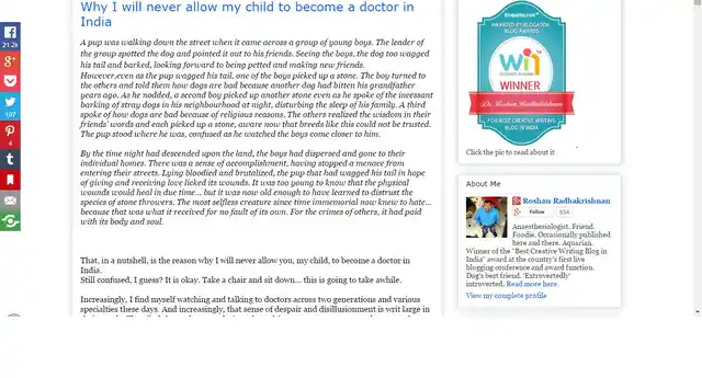 Screenshot of Dr Roshan’s blog.