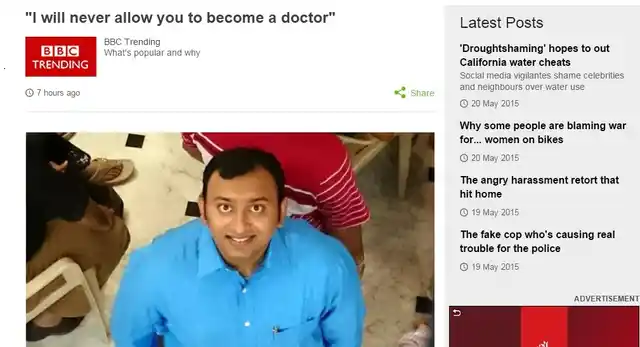Screenshot of the BBC Trending article.