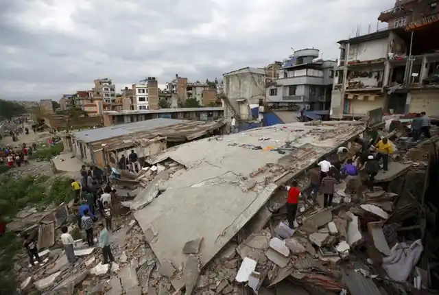 A house broke down after the 2015 earthquake in Kathmandu, Nepal.