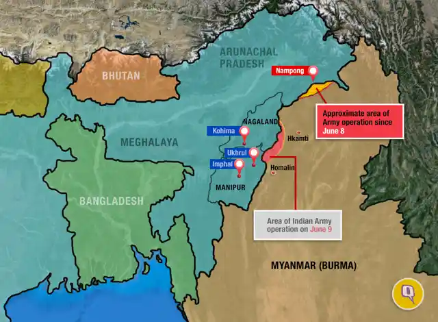 Map of the area showing army operations post June 4 militant attack in Manipur. 