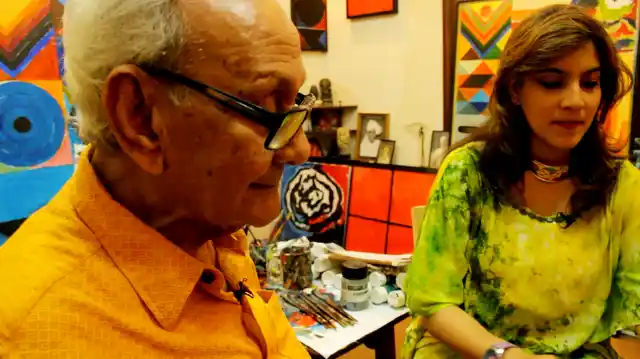 The writer with Raza in his studio. (Photo courtesy: Sahar Zaman)