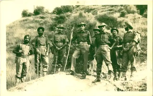 Lt Col PR Jesus (standing 3rd from right) at an unknown location with members of his army unit. (Photo: Rohit Khanna)