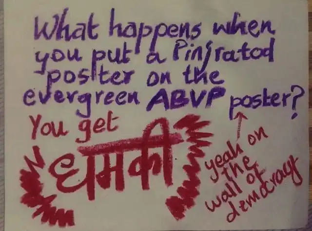 #PinjraTod points out the hypocrisy of ABVP. (Photo: Facebook/<a href="http://https://www.facebook.com/pinjra.tod.3?fref=ts">Pinjra Tod</a>)