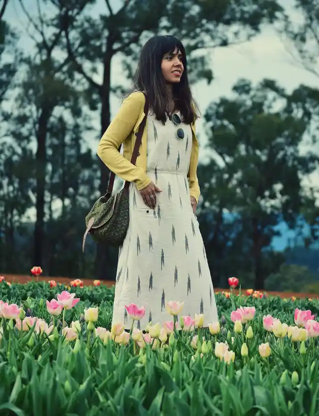 Boho Chic: Cropped jacket, worn over an ikat dress stitched in Delhi, and ikat handbag sourced from the Orissa Emporium. (Photo: StylePile)