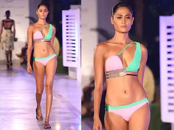 A Shivan and Narresh colour blocked bikini with leather panels. (Photo: Shivan and Narresh)