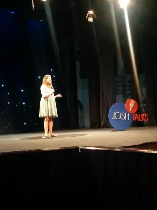 Kristin Braddock addressing the audience at Josh Talks India. (Photo: The Quint)