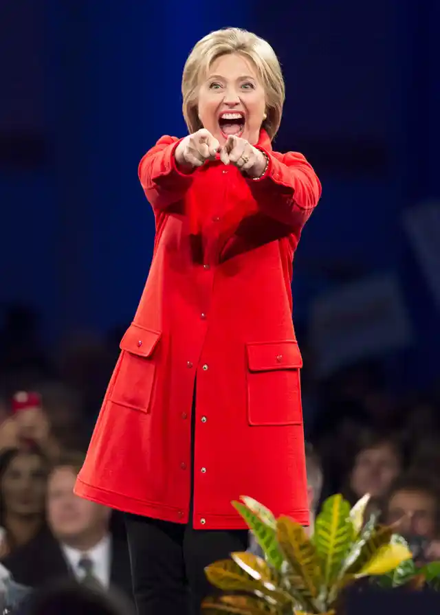 Hillary Clinton points to supporters as she is introduced with fellow candidates Bernie Sanders and Martin O’Malley. (Photo: Reuters)