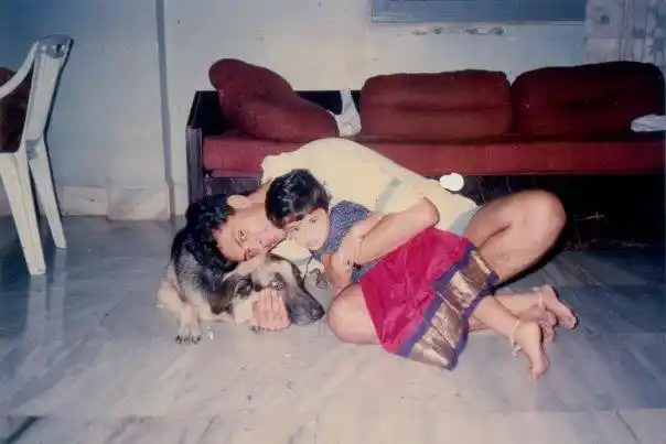An old photograph of Harish Iyer with sister Laxmi and their German Shepherd Jimmy (Photo courtesy: Harish Iyer)