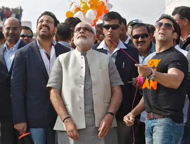 Prime Minister Narendra Modi and Salman Khan flying a kite on January 14, 2014. (Photo: Reuters)