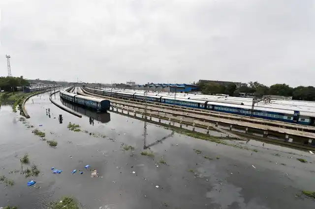 A view of the flooded Chennai Central Station on Thursday after heavy rainfall. (Photo: PTI)