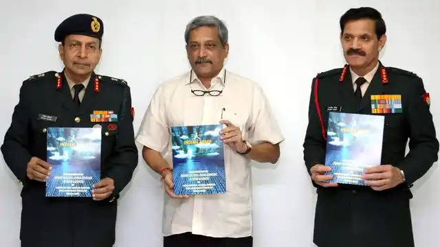 Union Minister for Defence Manohar Parrikar releases a brochure at the inauguration of the Army Cloud, Data Centre and Digi-Locker for the Indian Army, in New Delhi on 9 November 2015. (Photo: IANS)