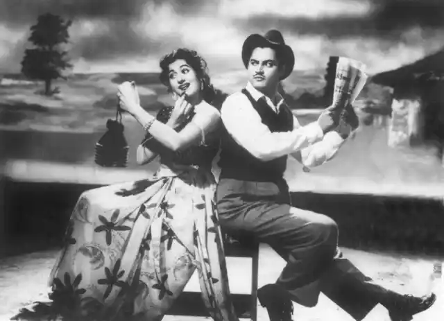 Madhubala and Guru Dutt in a scene from <i>Mr and Mrs 55</i>